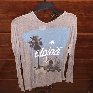 Soft gray "explore" top